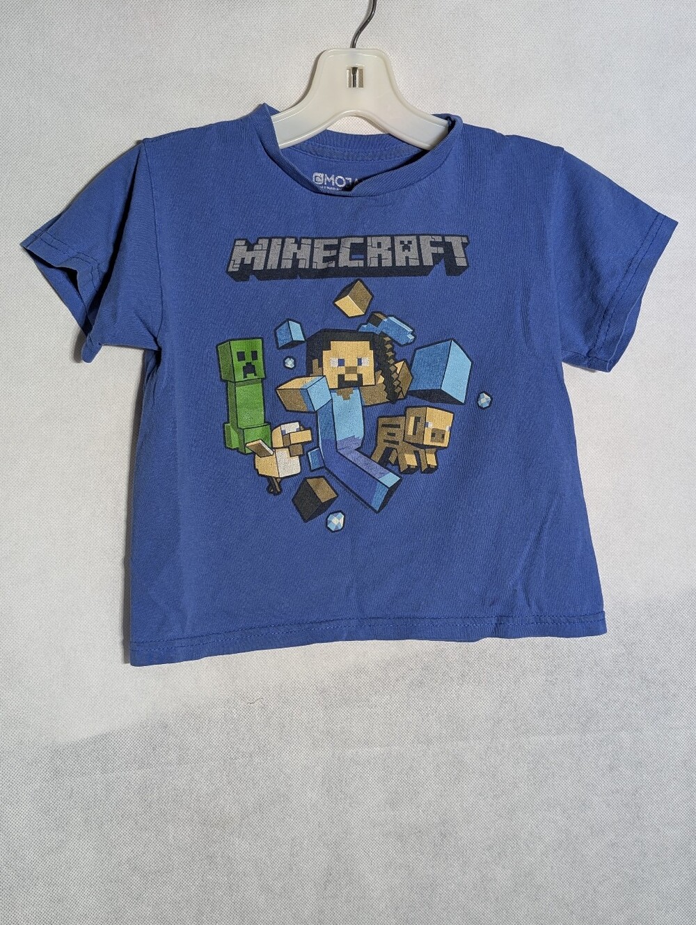 Minecraft Official Mojang Blue Graphic Tee Shirt Kids Size 5 Steve Creeper